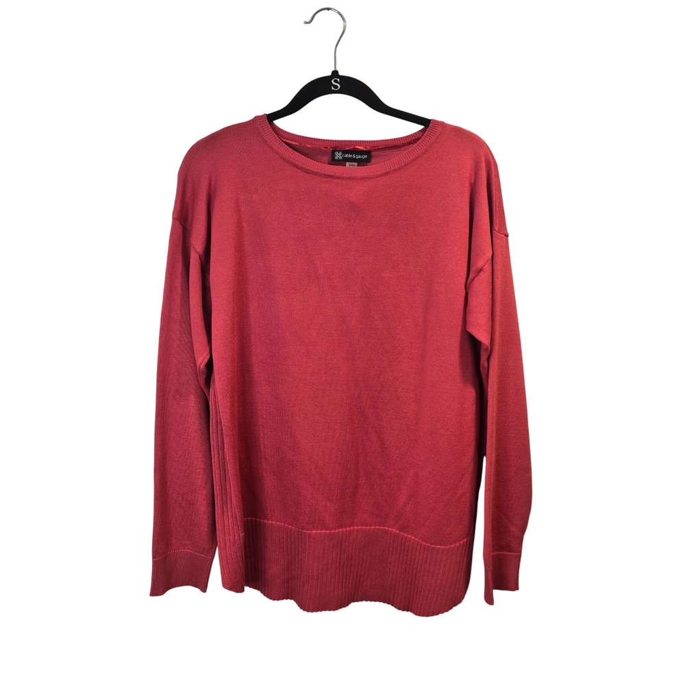 Cable & Gauge Sweater Women Medium Pink NWT Crew Neck Pullover Drop Shoulder